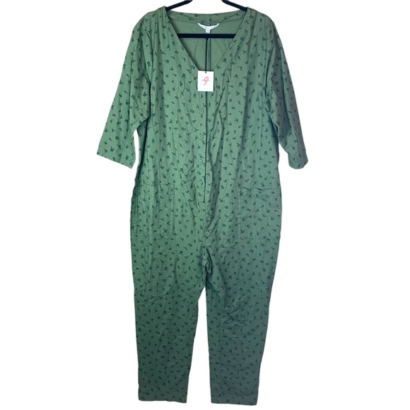 The Nines by Hatch Button Romper Jumpsuit Green Floral Maternity Size XXL - Picture 4 of 15